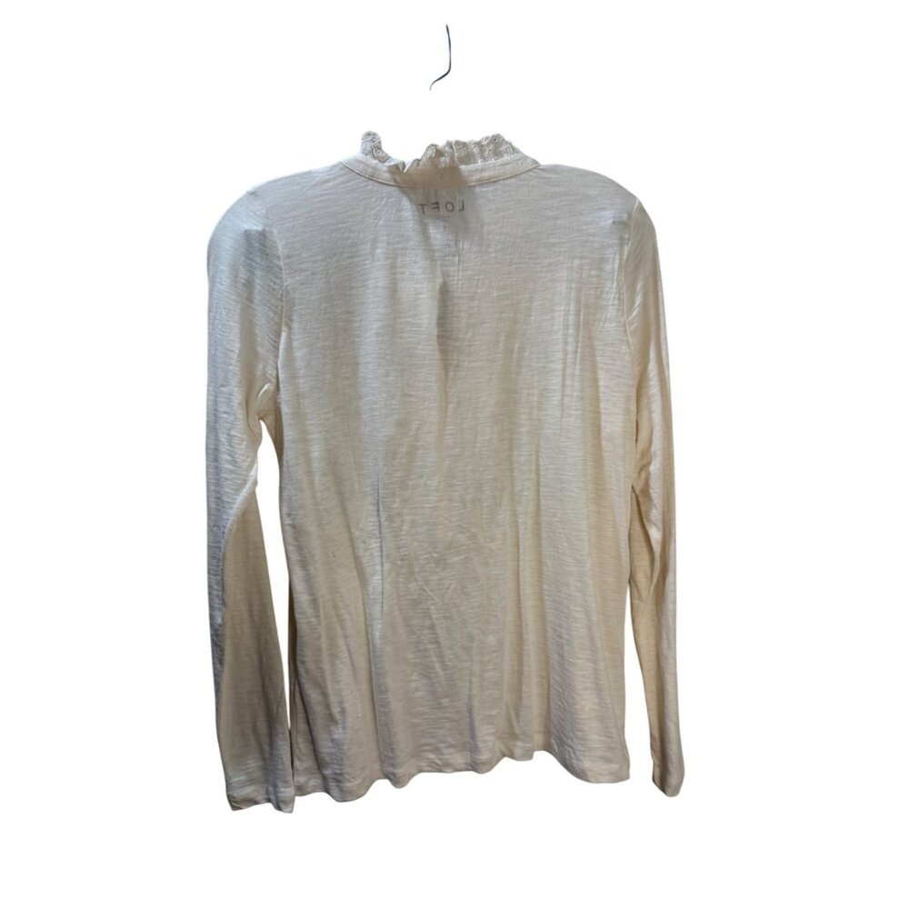 Loft Womens Ivory Long Sleeve Ruffled Button Front Top‎ Size S - Picture 2 of 8